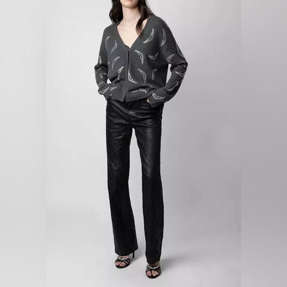 Zadig & Voltaire Mirka Wings Embellished Cashmere Cardigan - Ardoise Grey - Picture 2 of 4